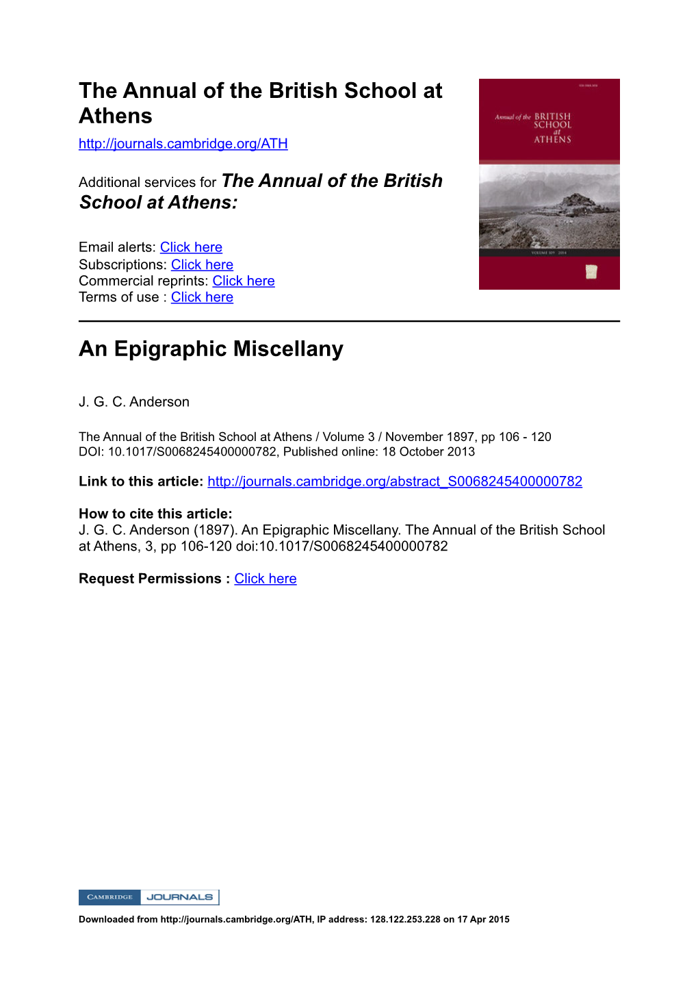 The Annual of the British School at Athens an Epigraphic Miscellany