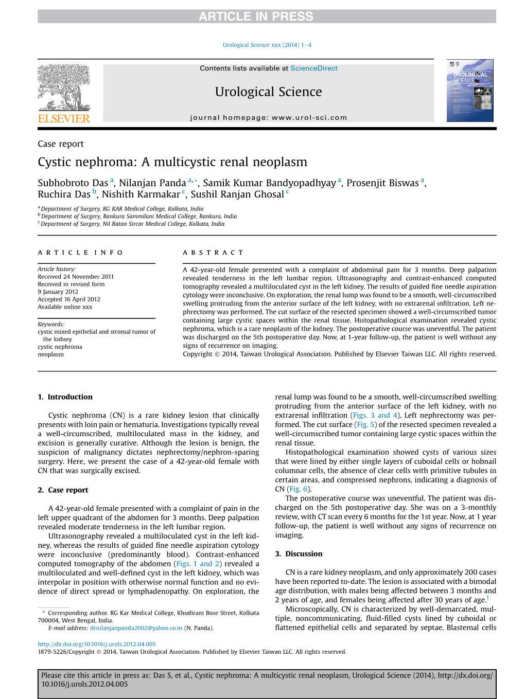 Cystic Nephroma: a Multicystic Renal Neoplasm