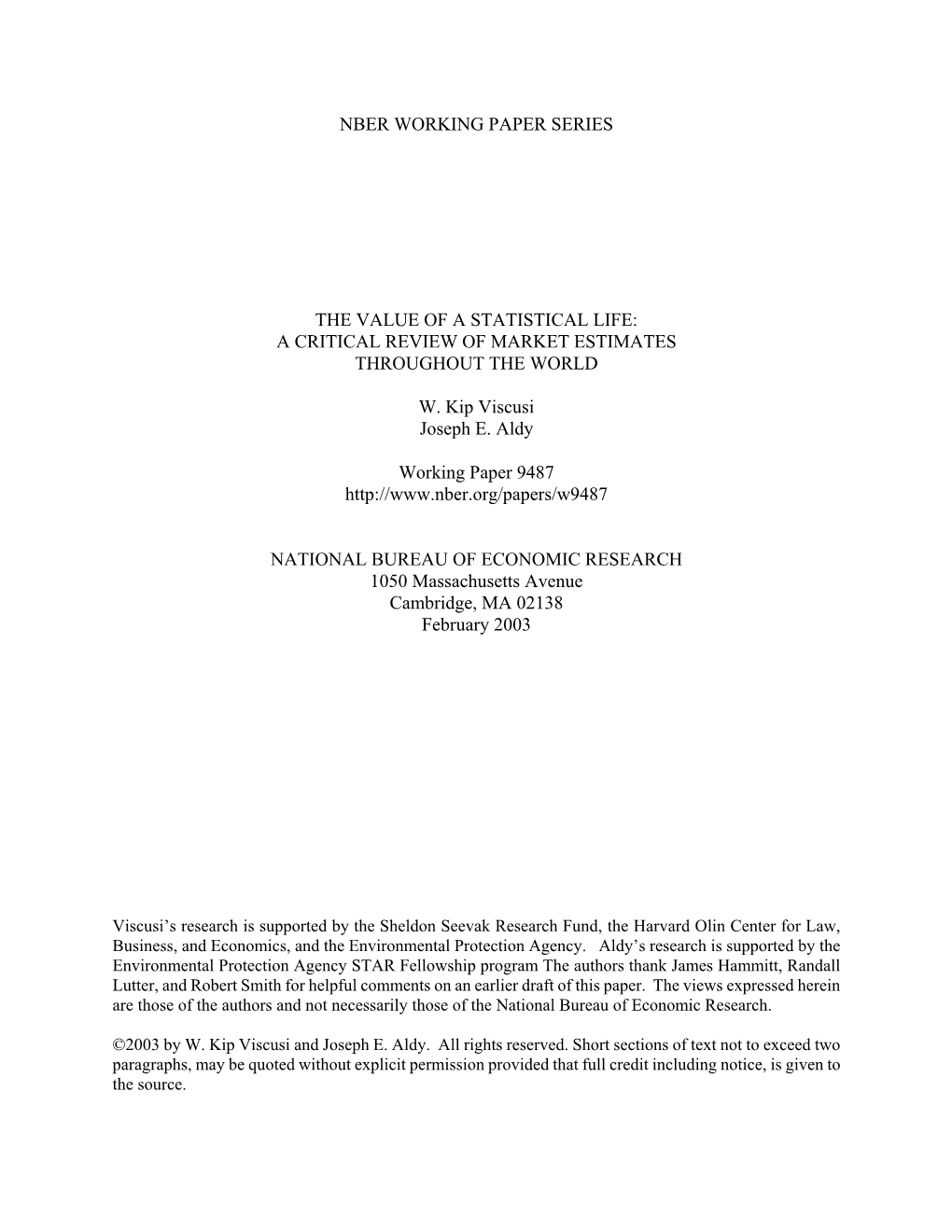 The Value of a Statistical Life: a Critical Review of Market Estimates Throughout the World