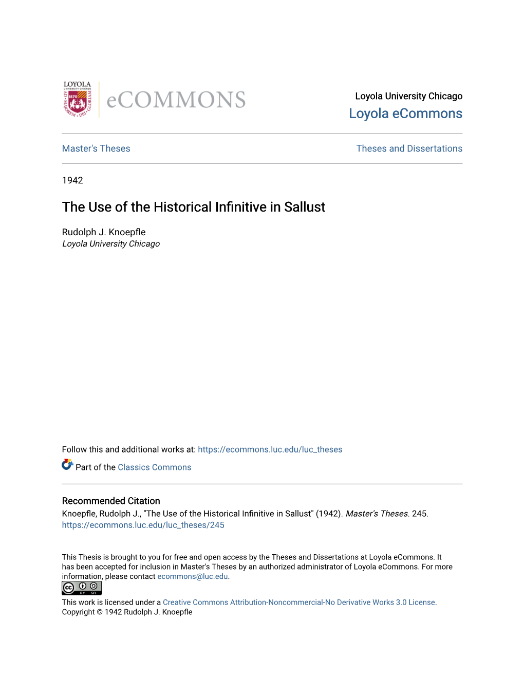 The Use of the Historical Infinitive in Sallust