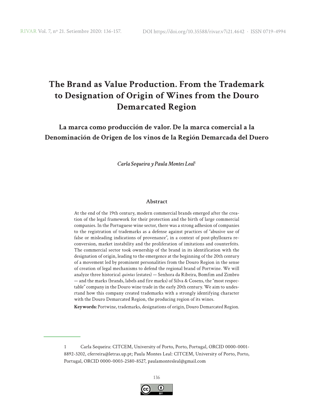 The Brand As Value Production. from the Trademark to Designation of Origin of Wines from the Douro Demarcated Region