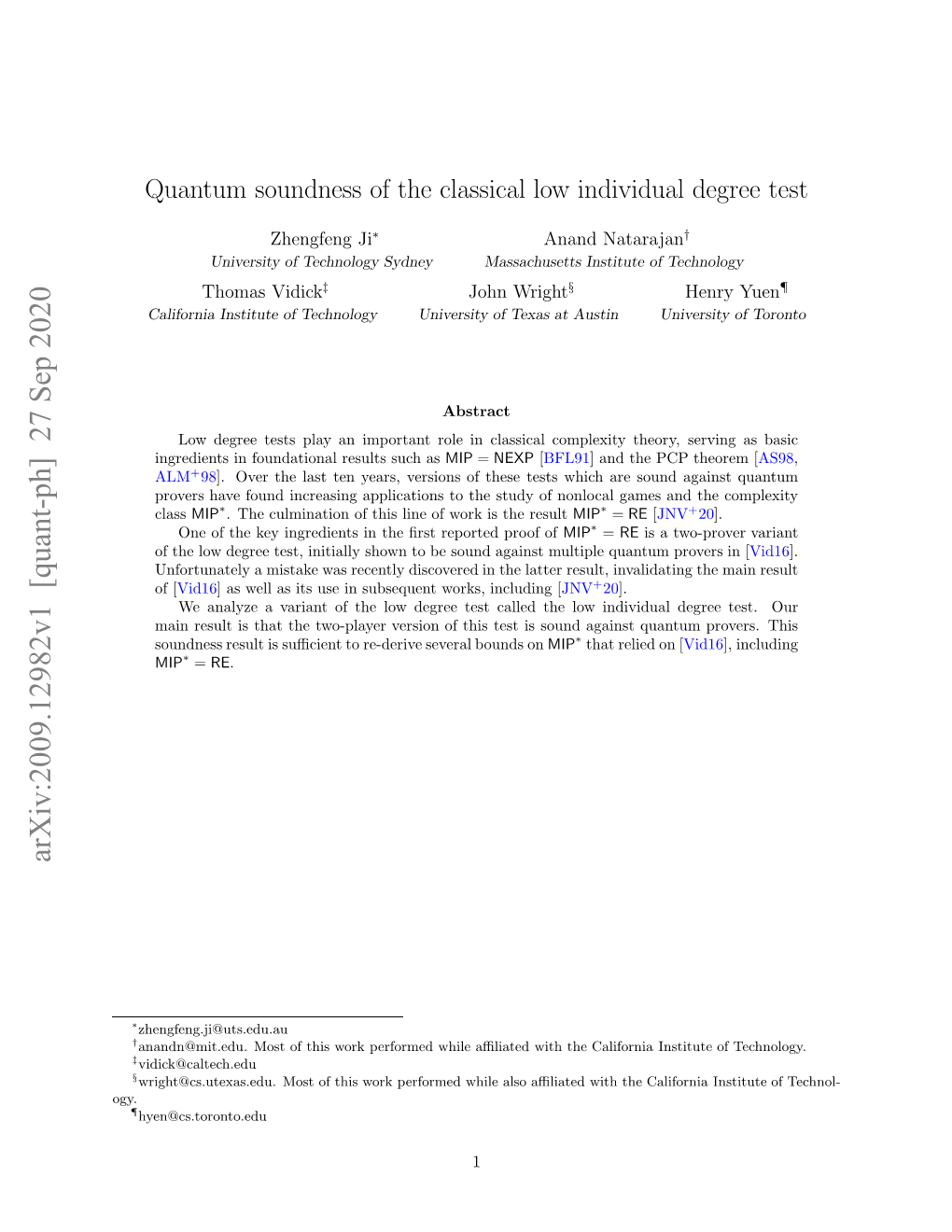 Quantum Soundness of the Classical Low Individual Degree Test