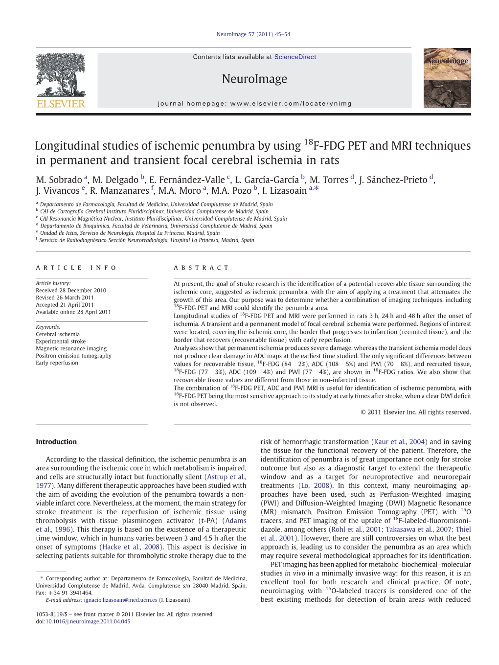 Longitudinal Studies of Ischemic Penumbra by Using 18F-FDG PET and MRI Techniques in Permanent and Transient Focal Cerebral Ischemia in Rats