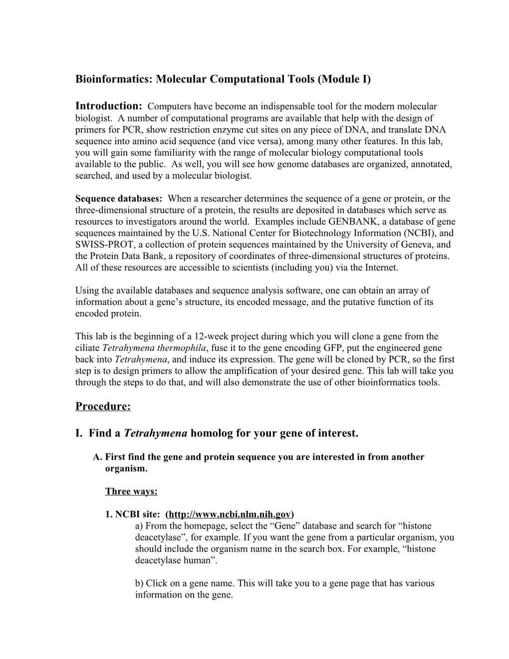 Laboratory 5: Molecular Computational Tools