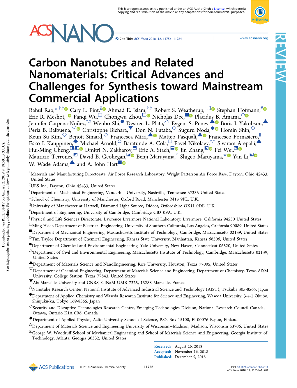 Carbon Nanotubes and Related Nanomaterials