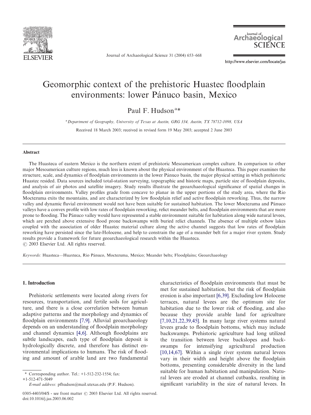 Geomorphic Context of the Prehistoric Huastec Floodplain Environments