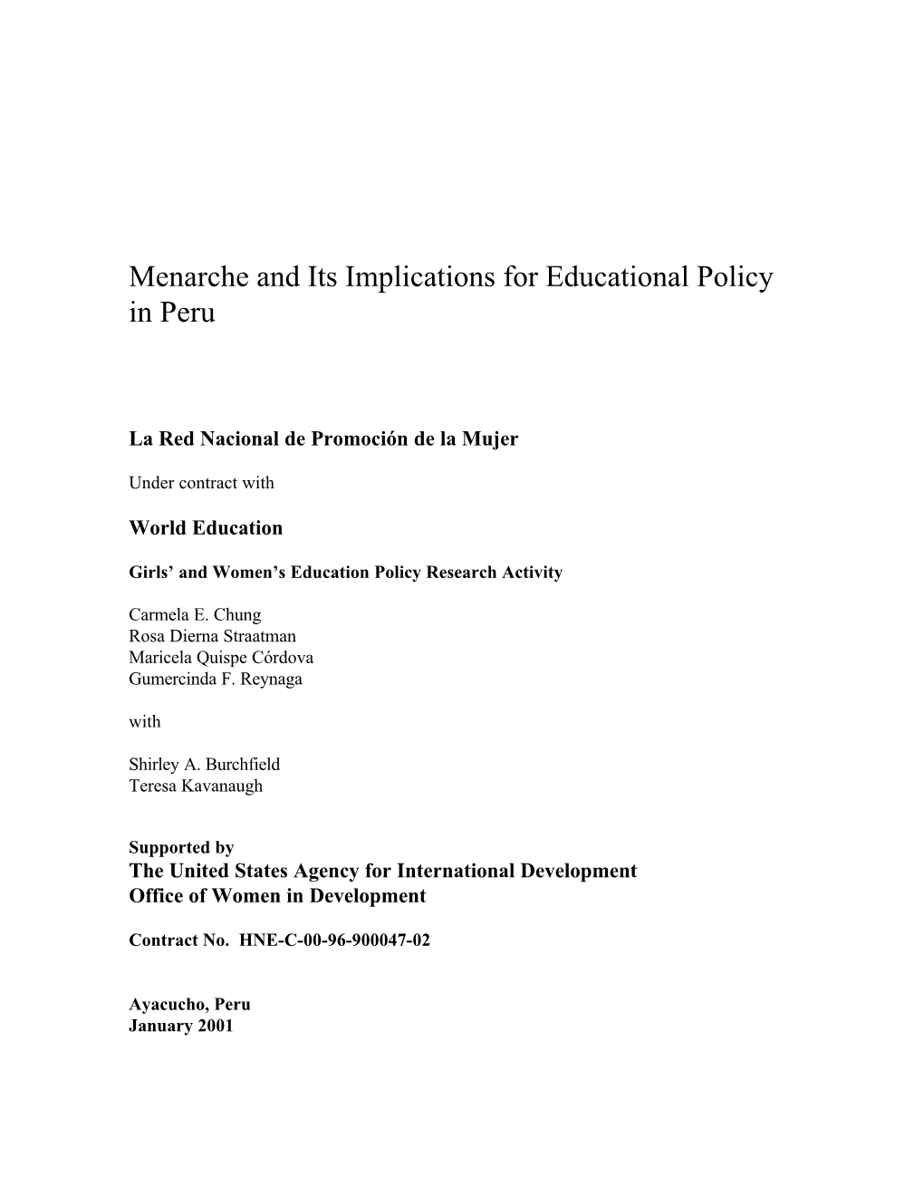 Menarche and Its Implications for Educational Policy in Peru