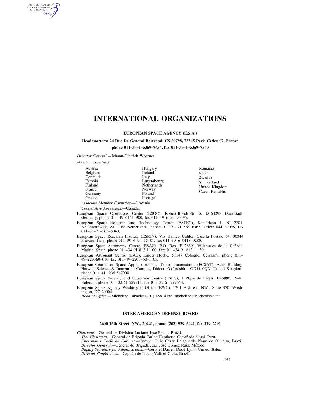 International Organizations