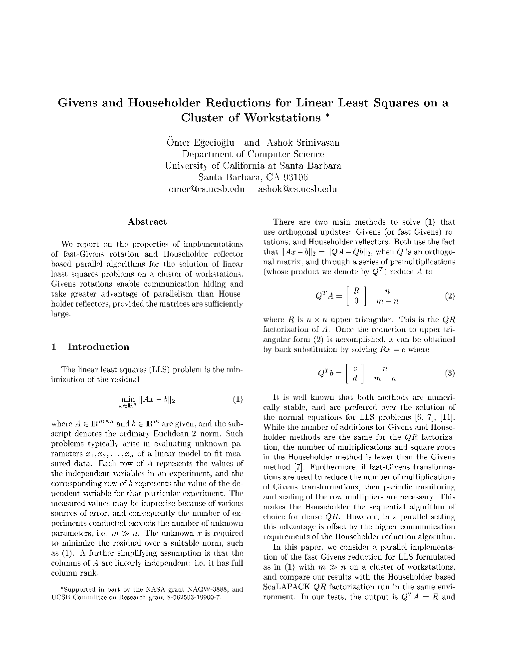 Givens and Householder Reductions for Linear Least Squares on A
