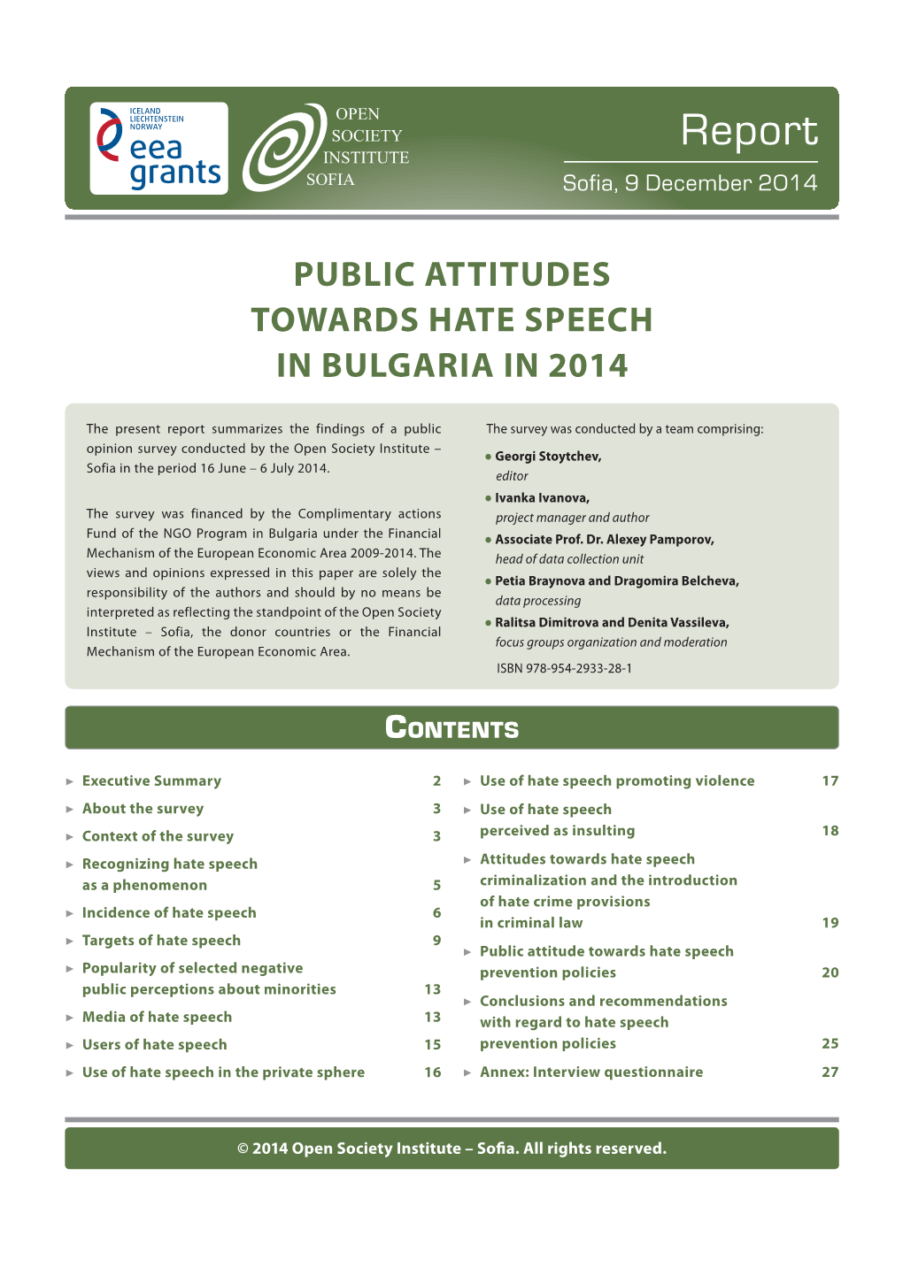 Public Attitudes Towards Hate Speech in Bulgaria in 2014