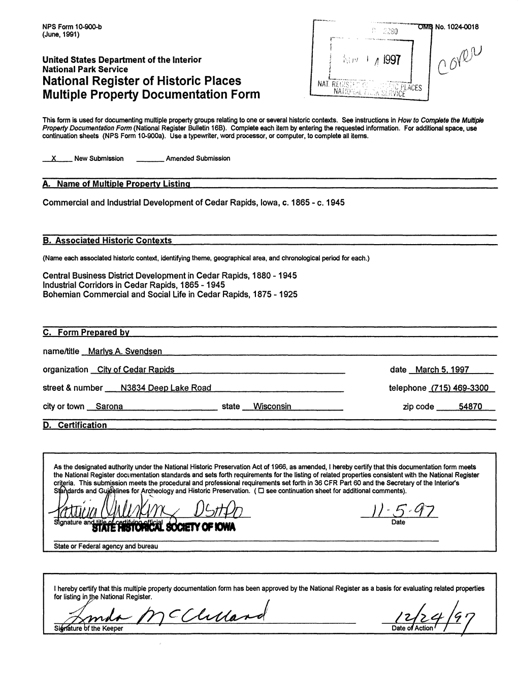 National Register of Historic Places Multiple Property Documentation Form