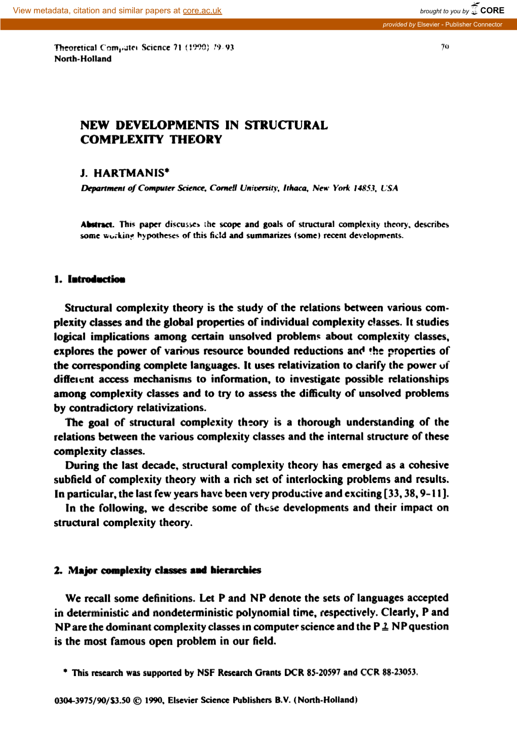 New Deyelopmenis in Struci-Ural Complexity Theory