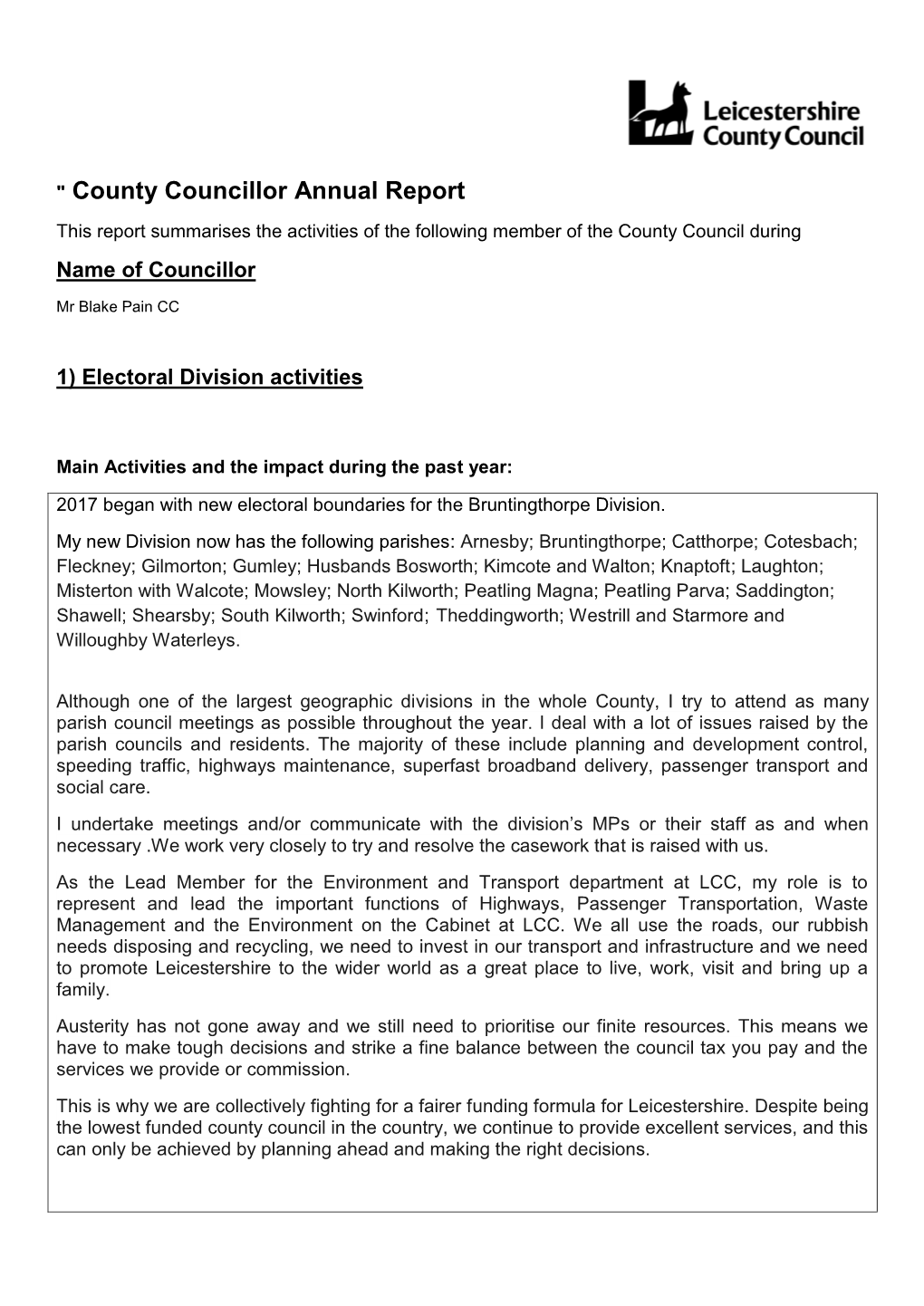 " County Councillor Annual Report