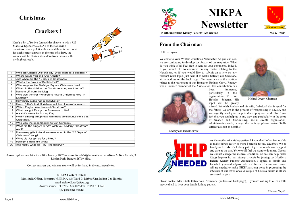 NIKPA Newsletter Crackers ! Northern Ireland Kidney Patients' Association Winter 2006