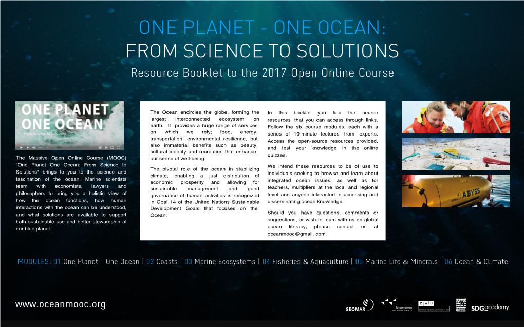ONE PLANET - ONE OCEAN: from SCIENCE to SOLUTIONS Resource Booklet to the 2017 Open Online Course