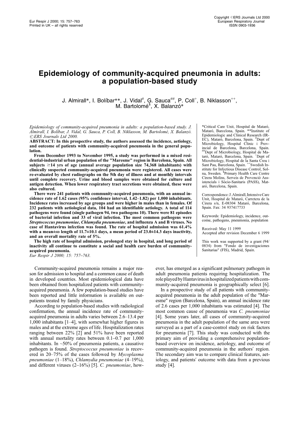 Epidemiology of Community-Acquired Pneumonia in Adults: a Population-Based Study