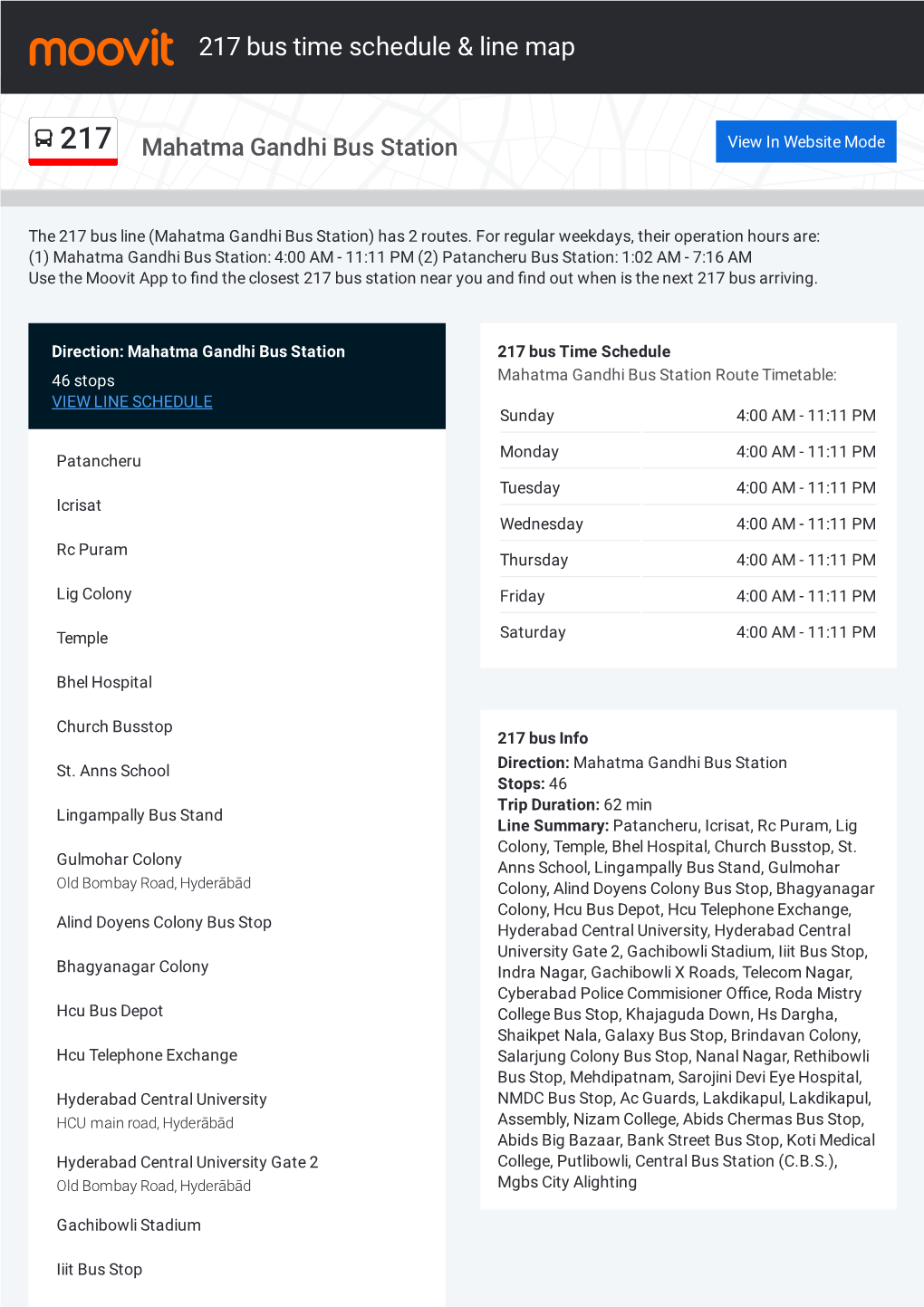 217 Bus Time Schedule & Line Route