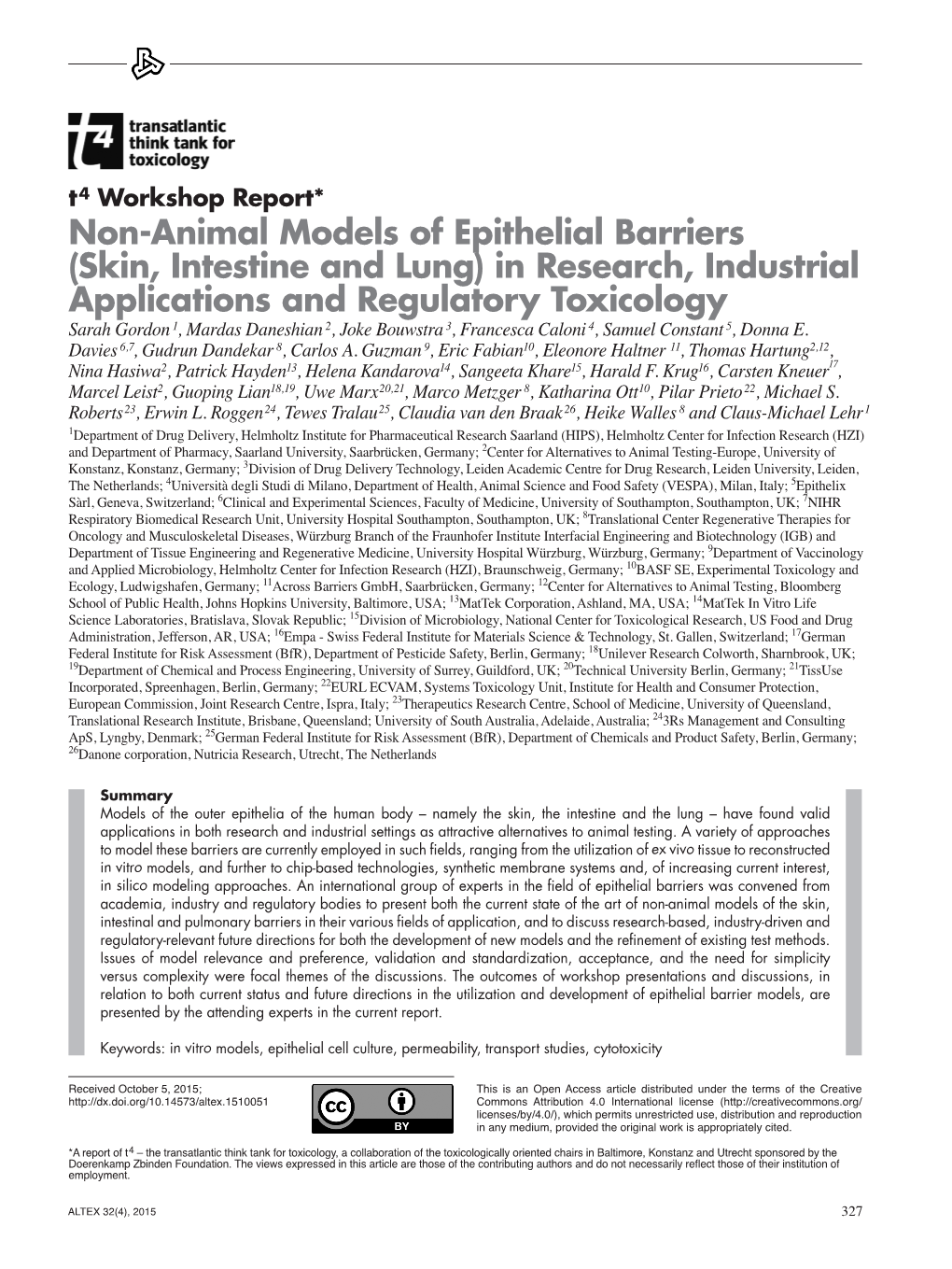 Non-Animal Models of Epithelial Barriers (Skin, Intestine and Lung)