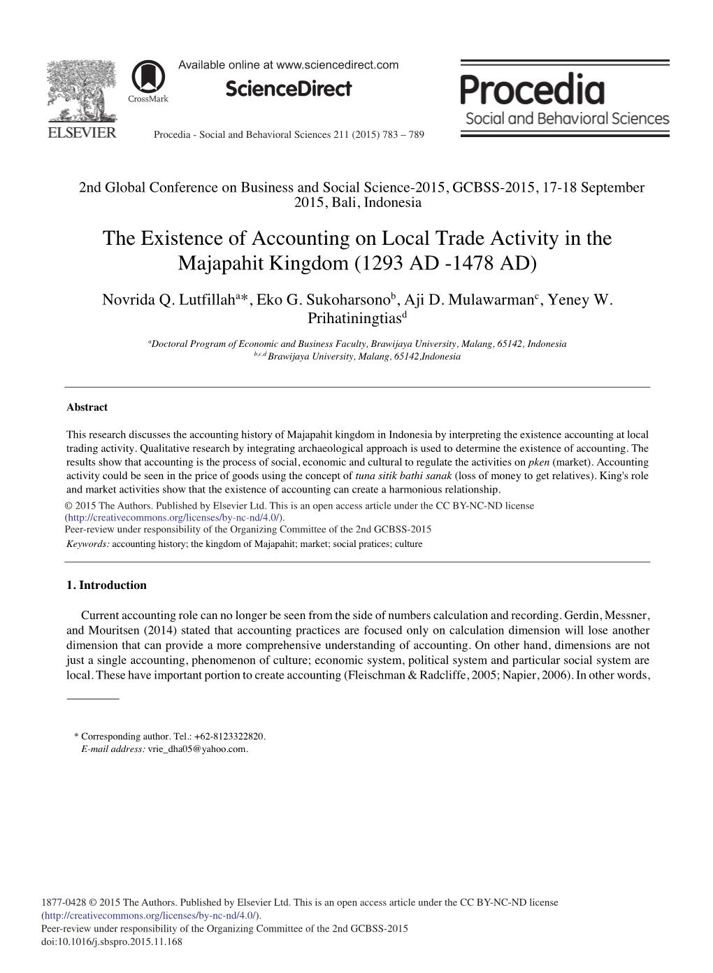 The Existence of Accounting on Local Trade Activity in the Majapahit Kingdom (1293 AD -1478 AD)