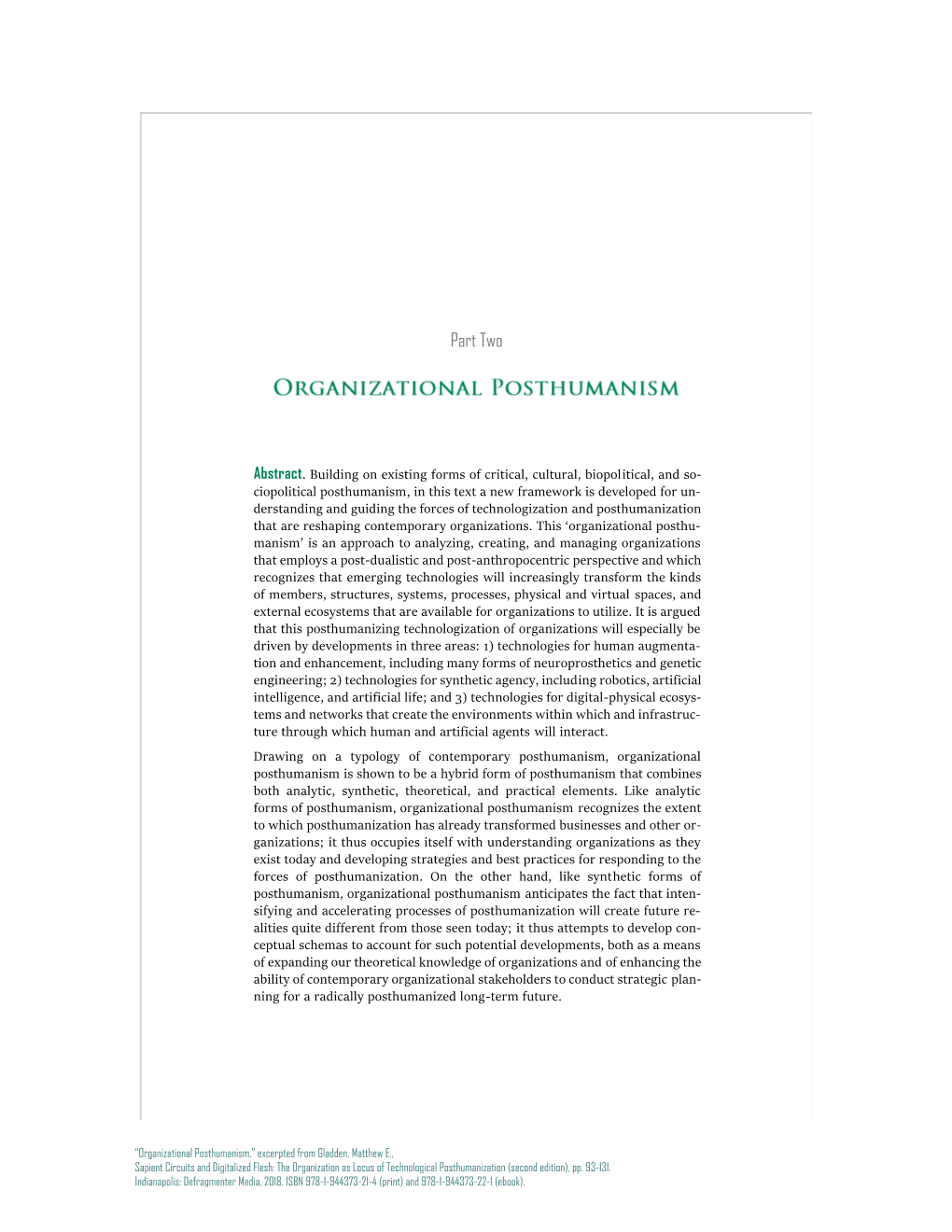 Organizational Posthumanism (Sapient Circuits and Digitalized