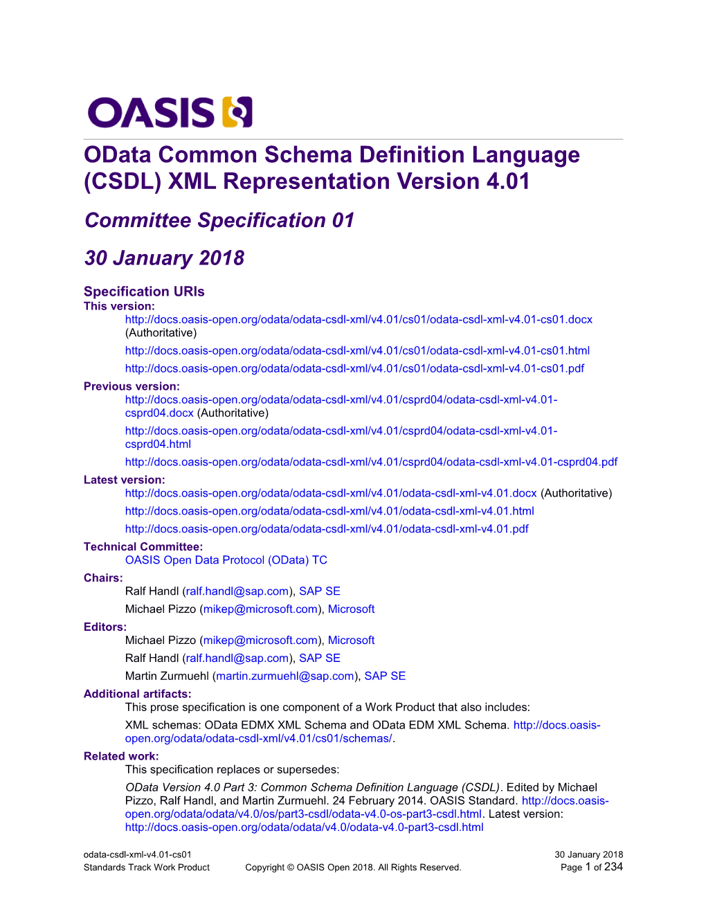 Odata Common Schema Definition Language (CSDL) XML Representation Version 4.01 s1