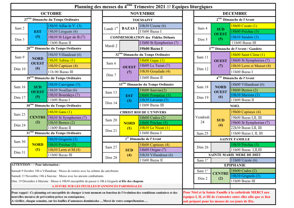 Planning Des Messes Du 3 Trimestre 2021****LITURGIE