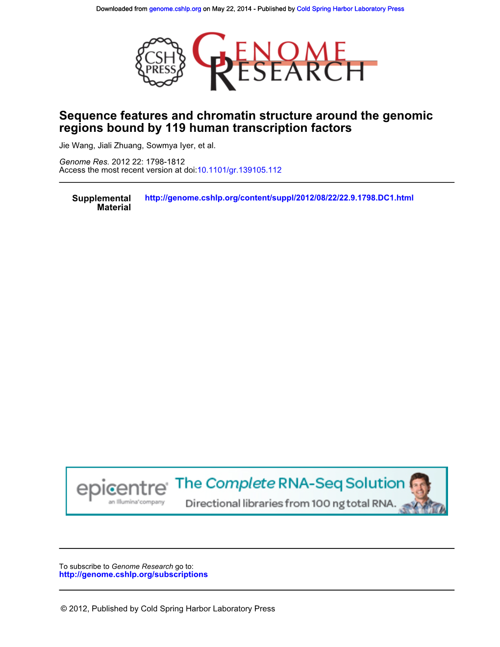 Regions Bound by 119 Human Transcription Factors Sequence