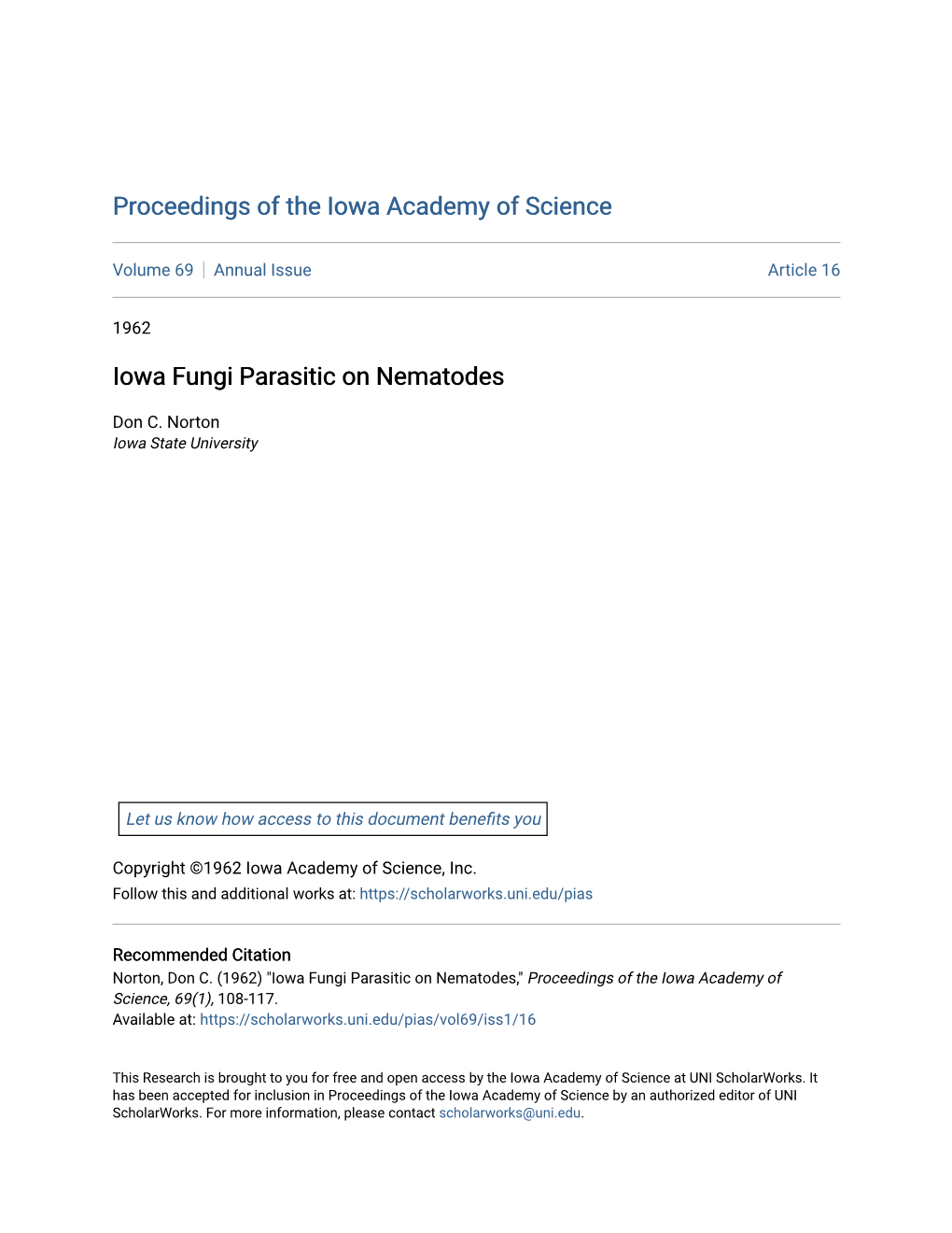 Iowa Fungi Parasitic on Nematodes