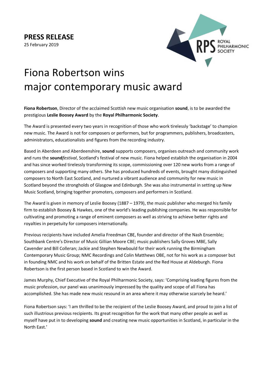 Fiona Robertson Wins Major Contemporary Music Award