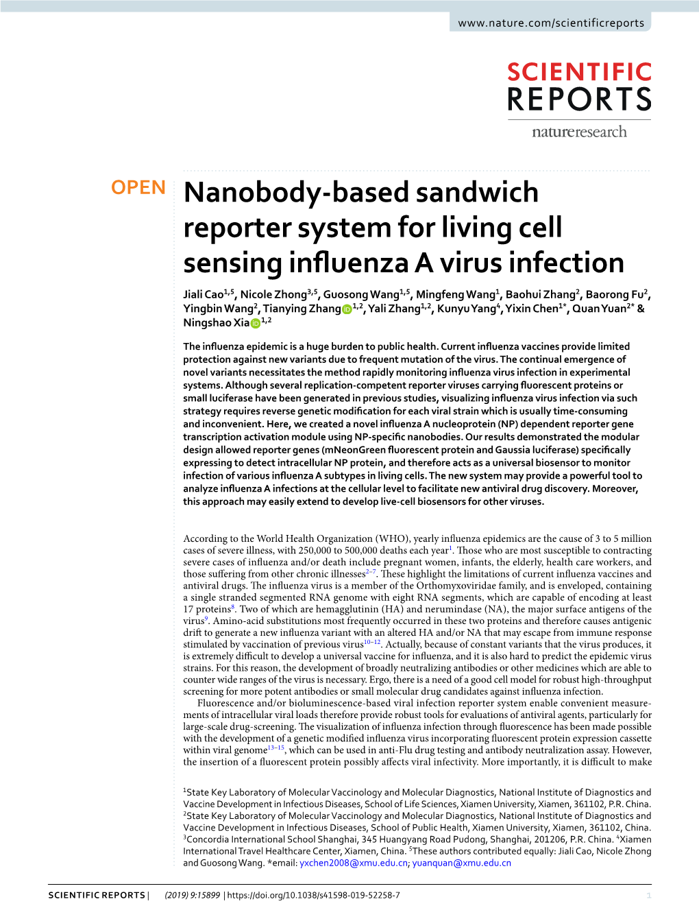 Nanobody-Based Sandwich Reporter System for Living Cell Sensing Influenza a Virus Infection