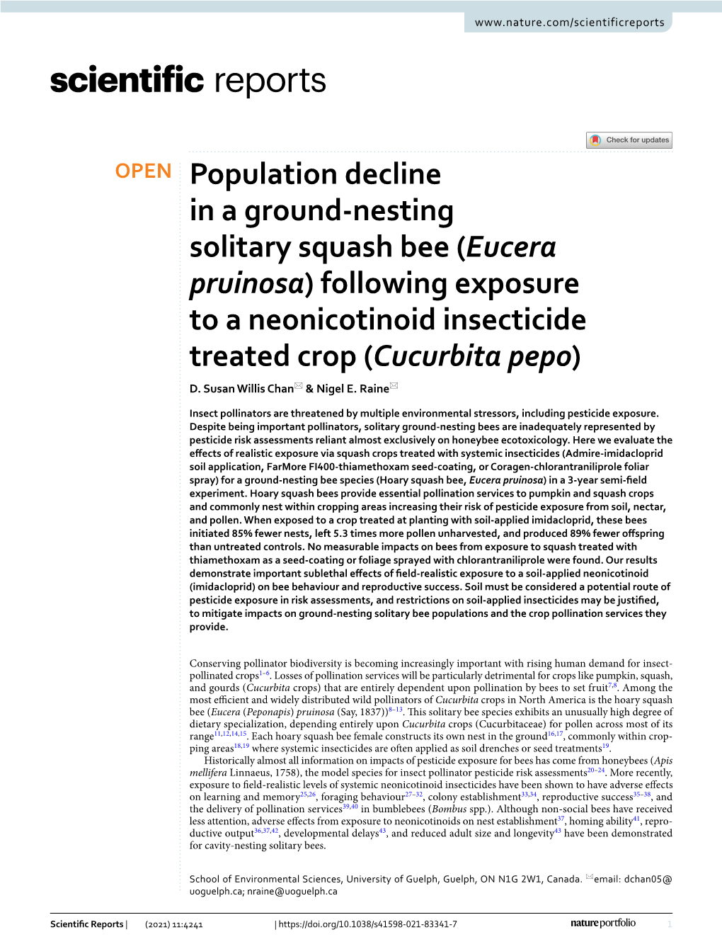 Population Decline in a Ground-Nesting Solitary Squash