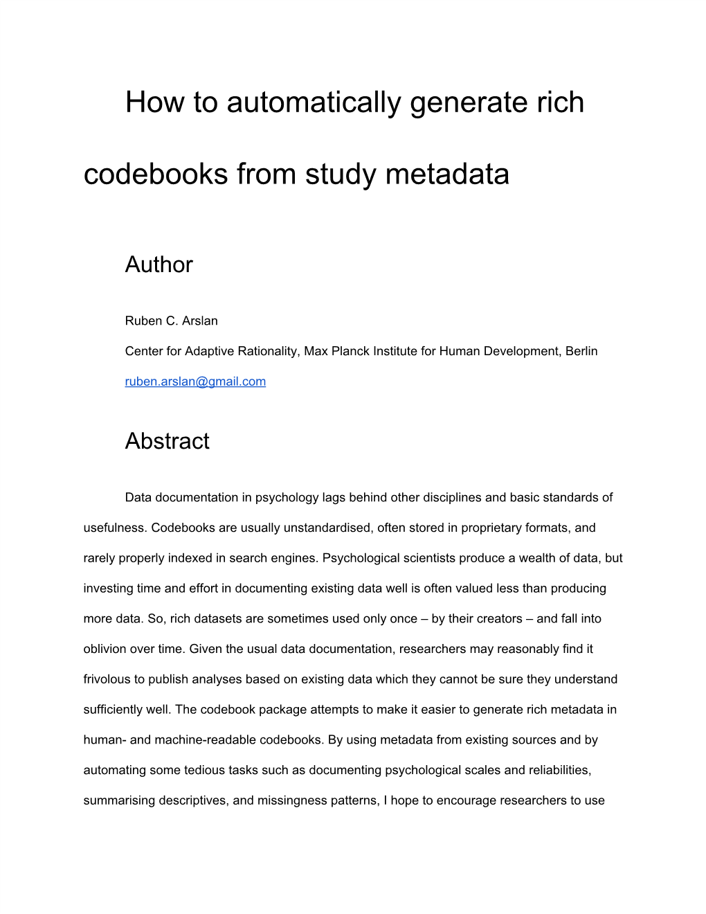 How to Automatically Generate Rich Codebooks from Study Metadata