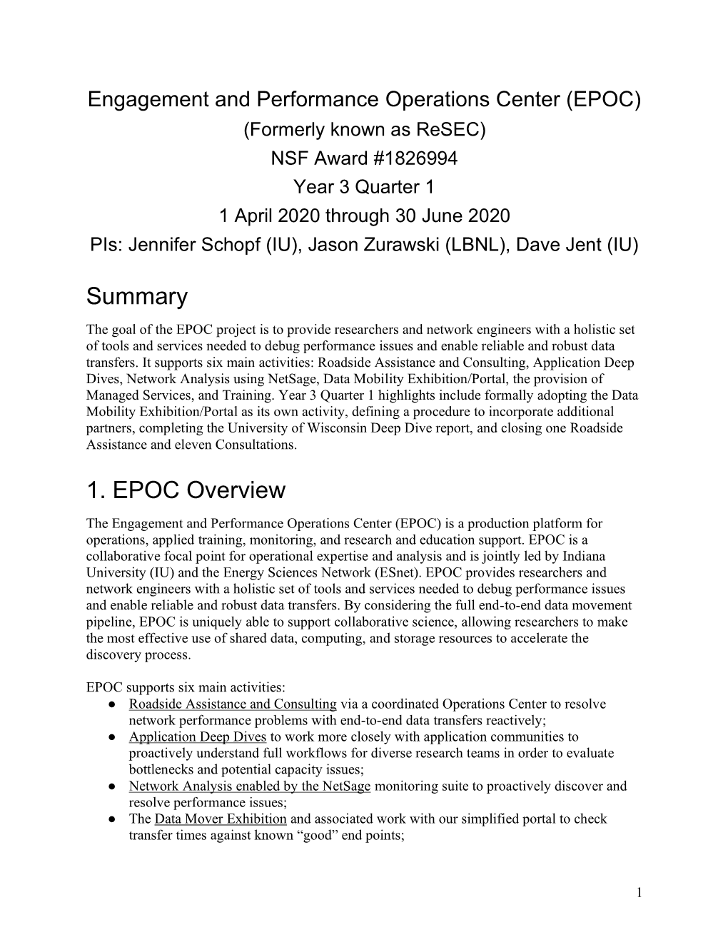 Summary 1. EPOC Overview