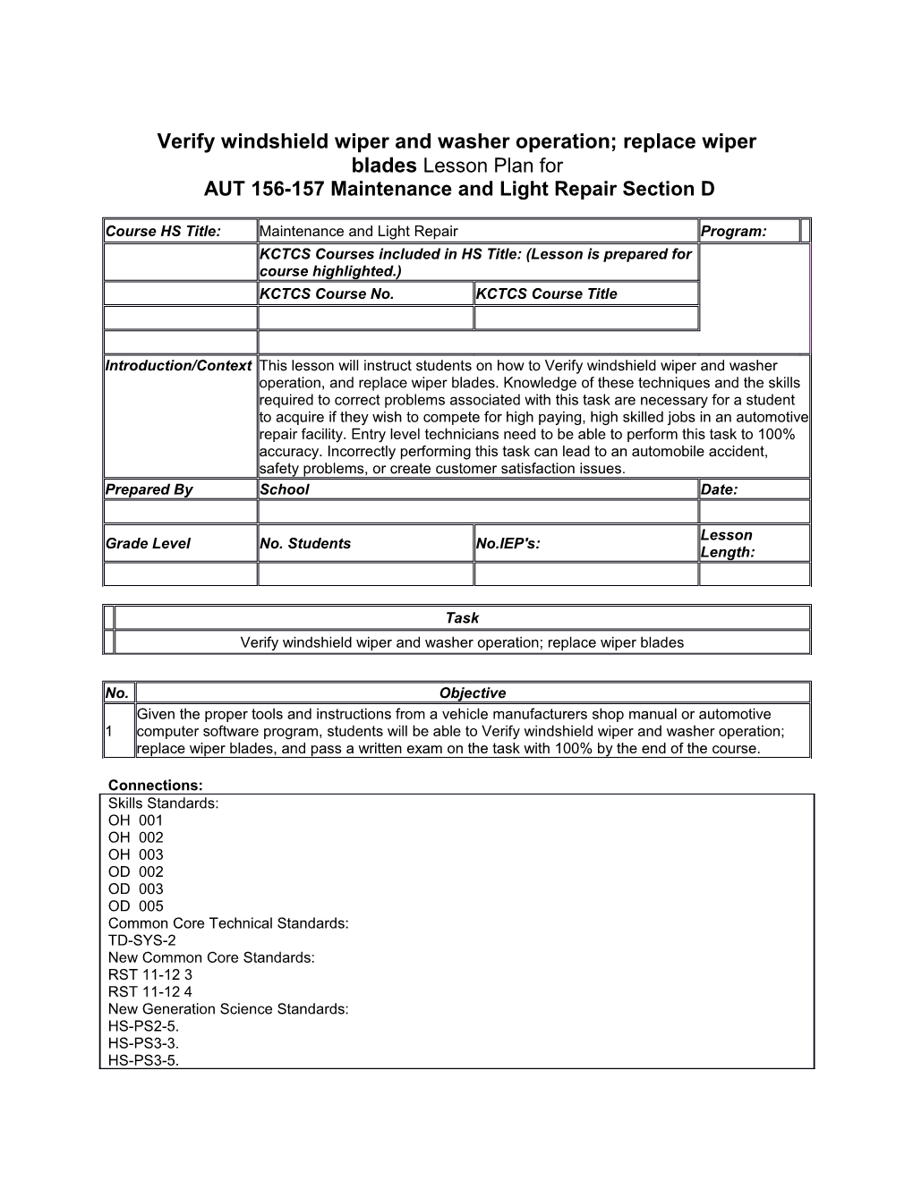 AUT 156-157 Maintenance and Light Repair Section D