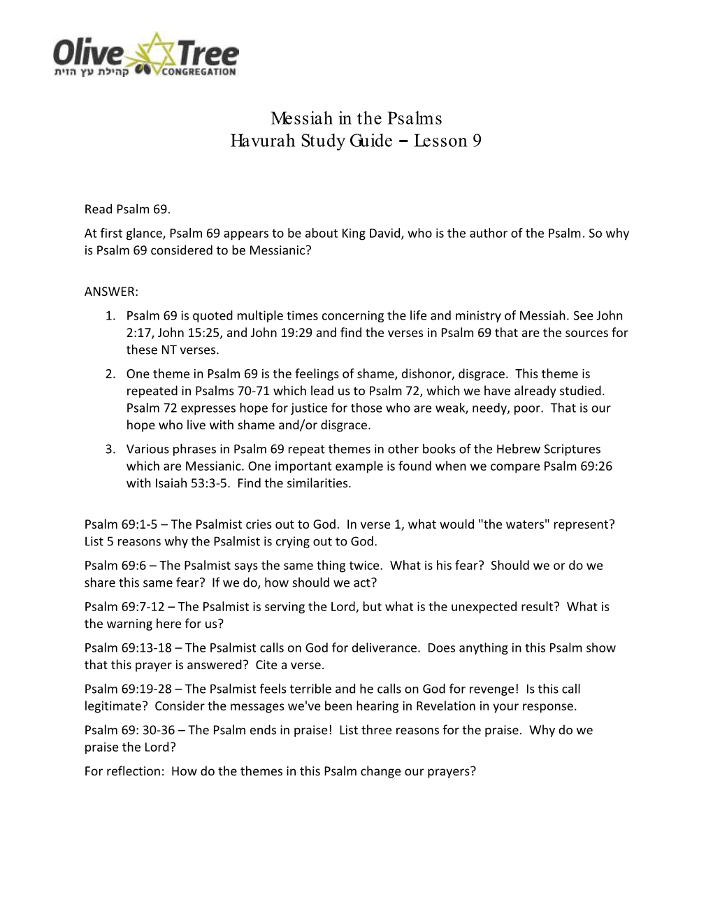 Messiah in the Psalms Havurah Study Guide Lesson 9