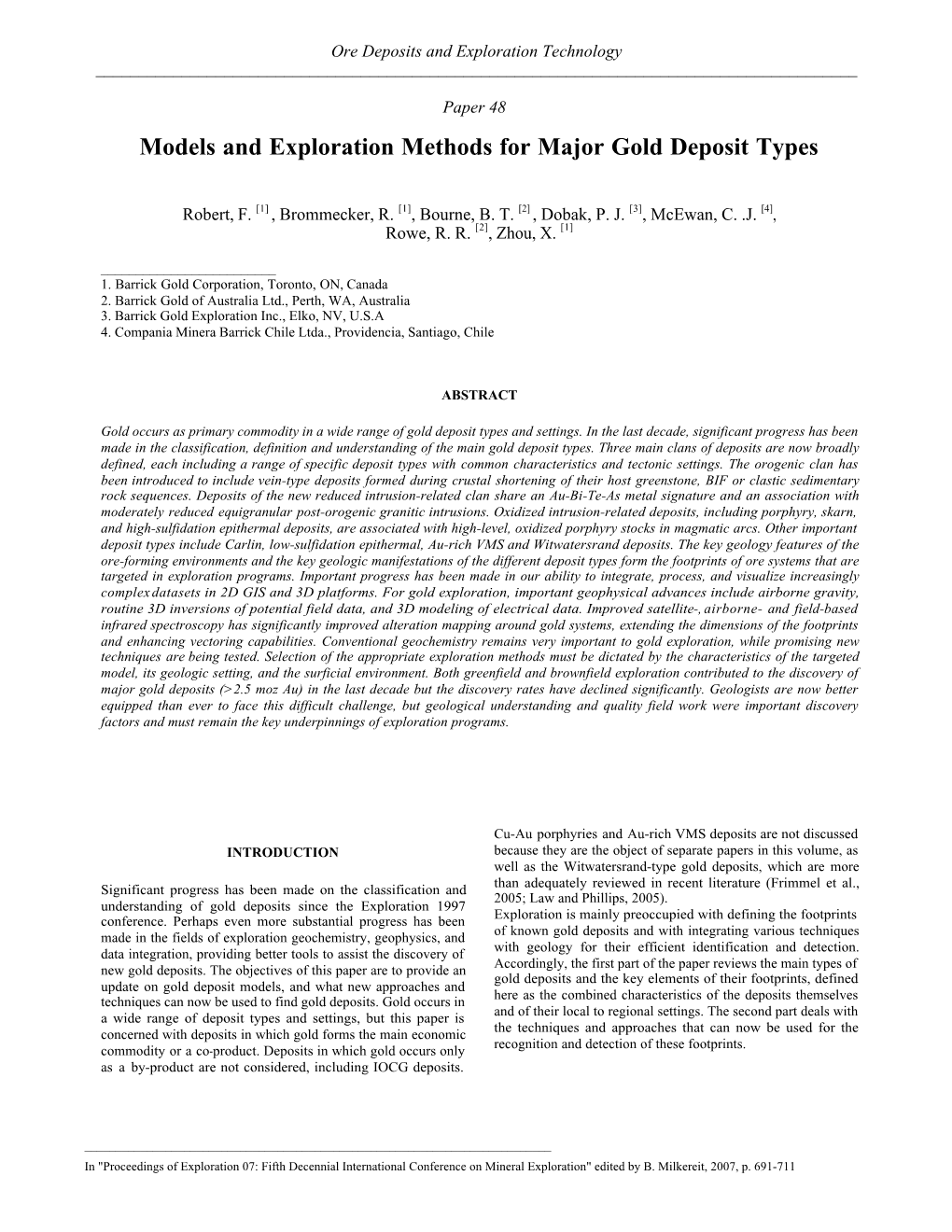 Models and Exploration Methods for Major Gold Deposit Types