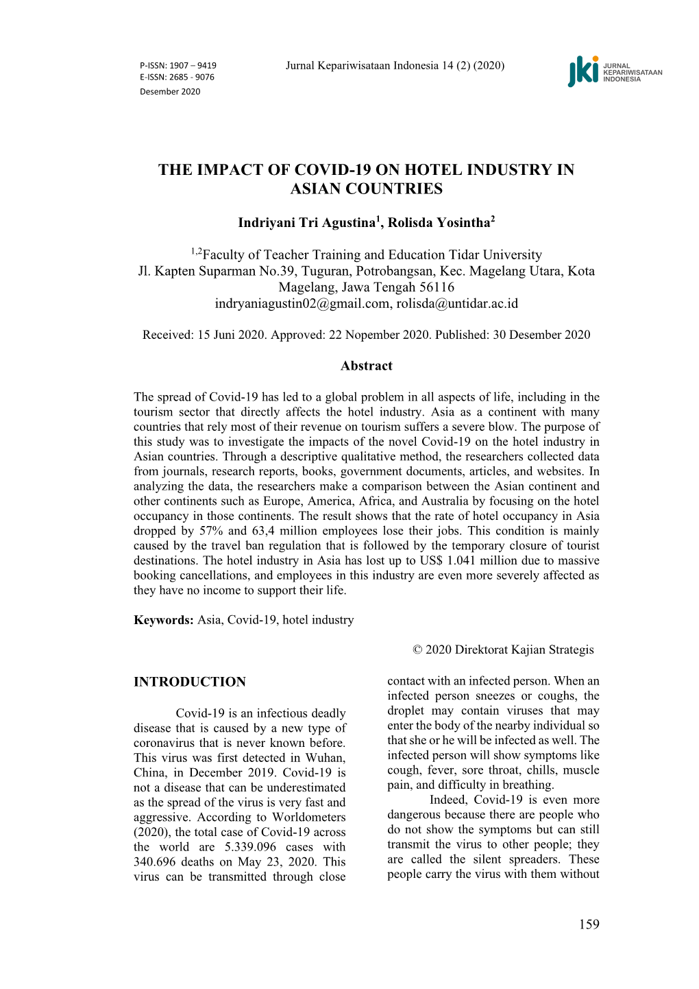 The Impact of Covid-19 on Hotel Industry in Asian Countries