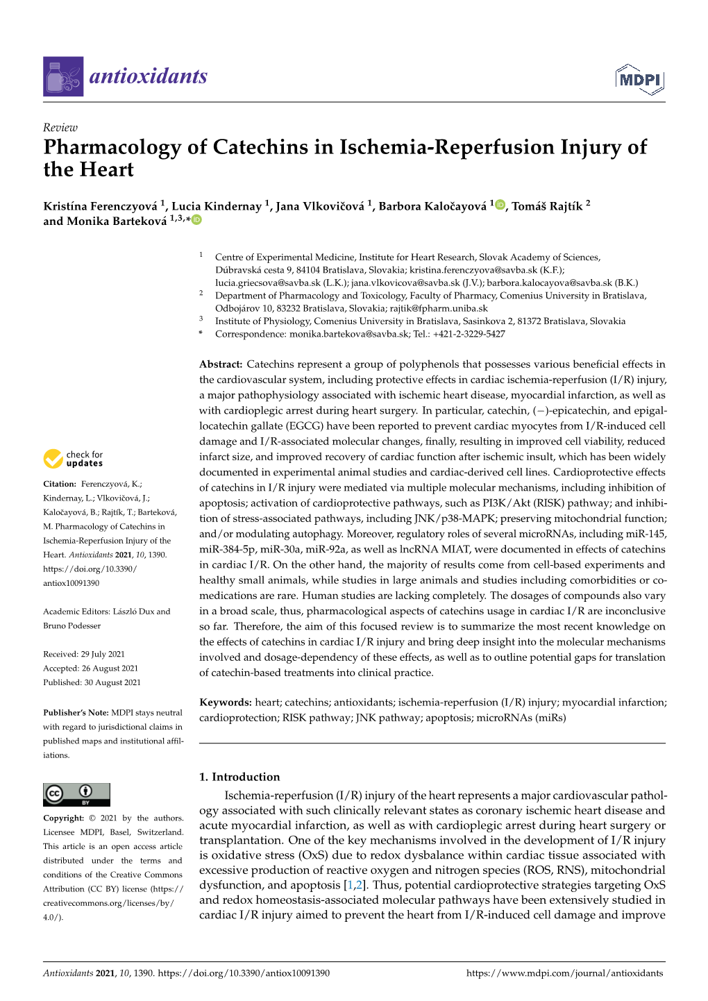 Pharmacology of Catechins in Ischemia-Reperfusion Injury of the Heart