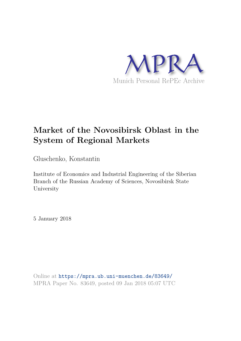 Market of the Novosibirsk Oblast in the System of Regional Markets