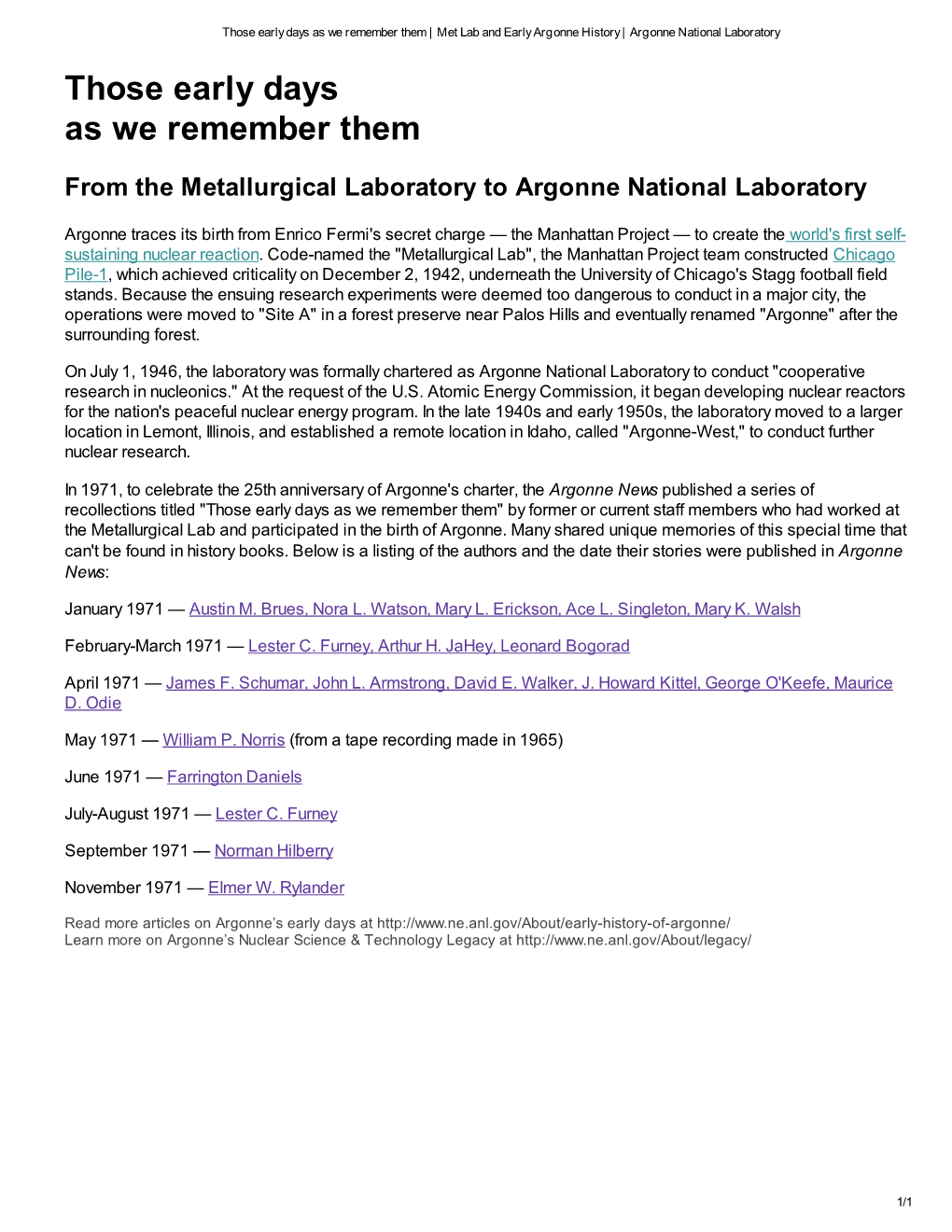 Met Lab & Early Argonne History