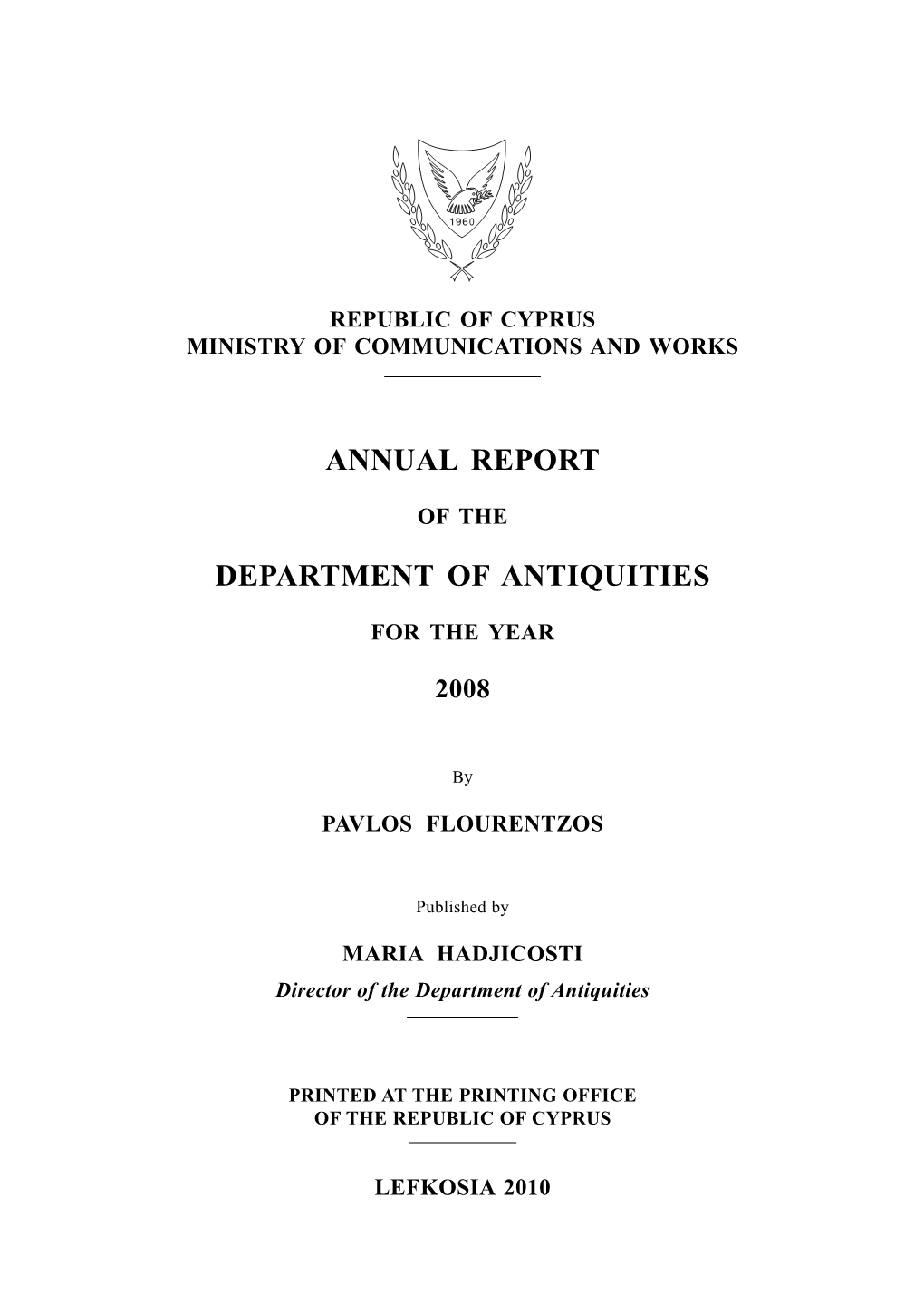 Annual Report of the Department of Antiquities for the Year 2008