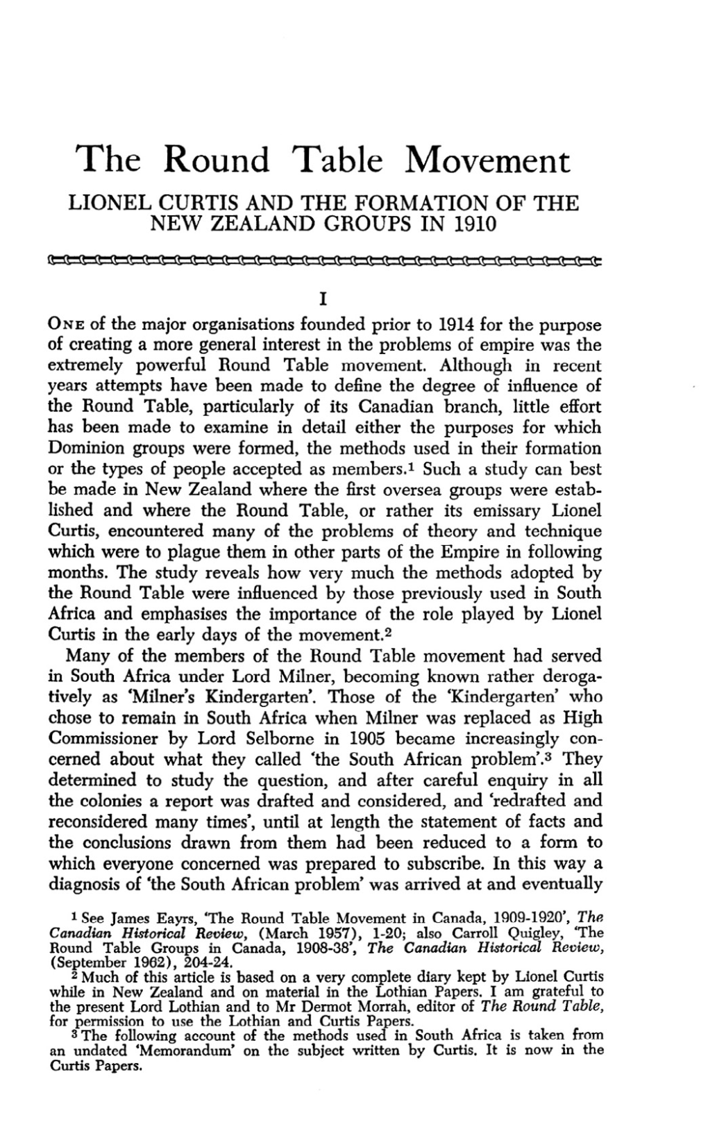 The Round Table Movement LIONEL CURTIS and the FORMATION of the NEW ZEALAND GROUPS in 1910