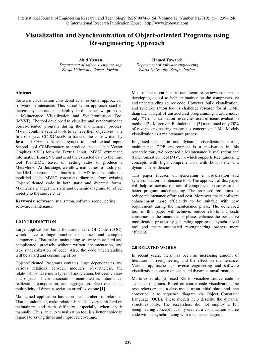 Visualization and Synchronization of Object-Oriented Programs Using Re-Engineering Approach