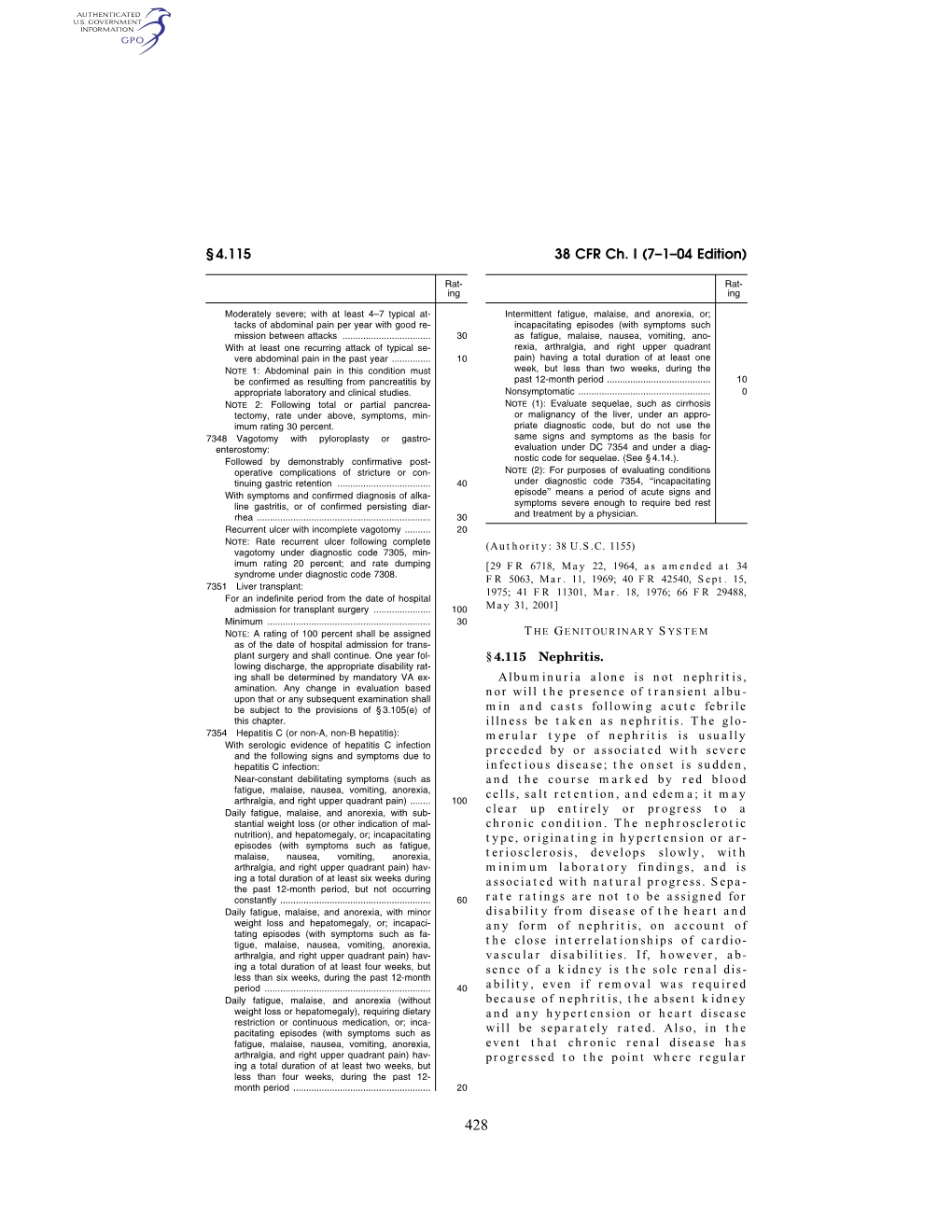 38 CFR Ch. I (7–1–04 Edition) § 4.115