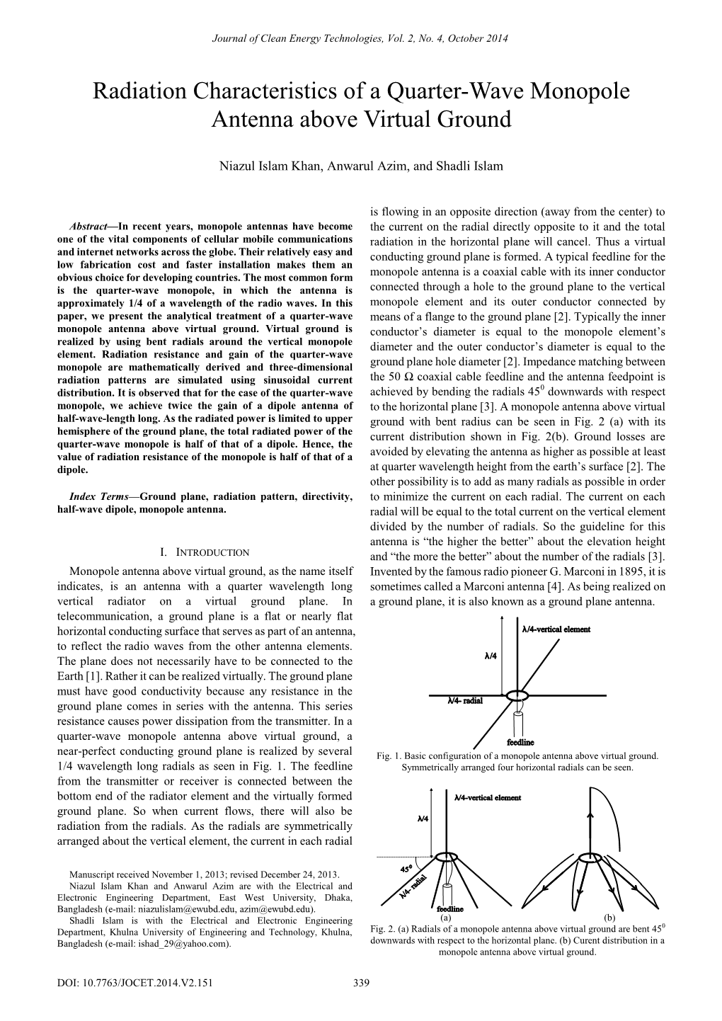 Radiation Characteristics of a Quarter-Wave Monopole Antenna Above Virtual Ground