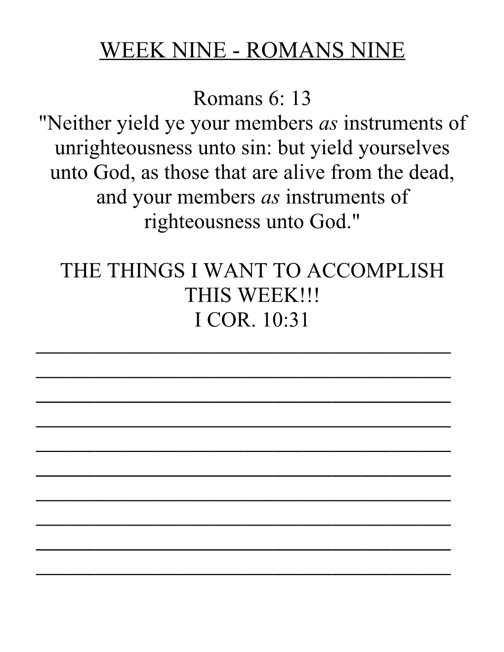 Week Nine - Romans Nine