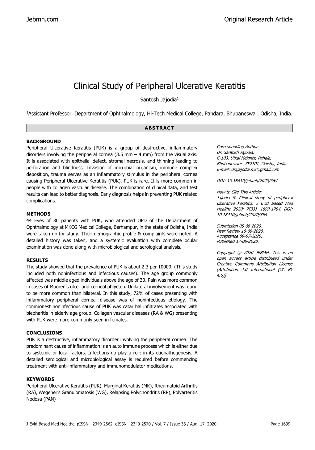 Clinical Study of Peripheral Ulcerative Keratitis
