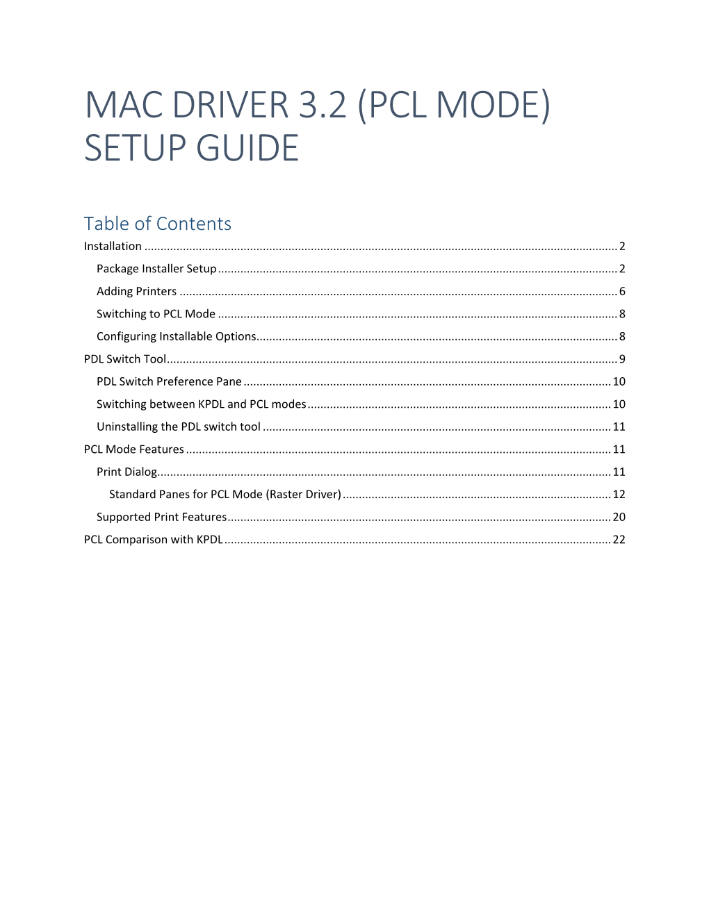 Mac Driver 3.2 (Pcl Mode) Setup Guide