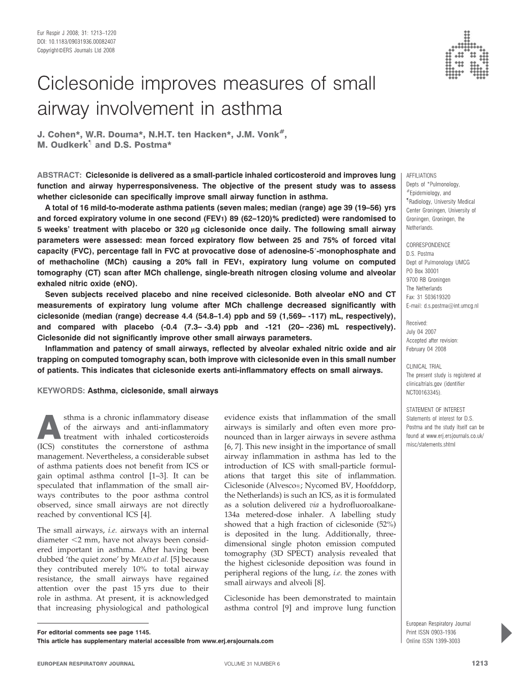 Ciclesonide Improves Measures of Small Airway Involvement in Asthma