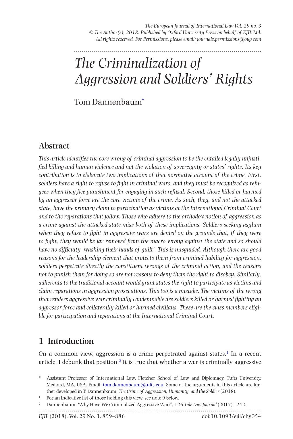 The Criminalization of Aggression and Soldiers' Rights